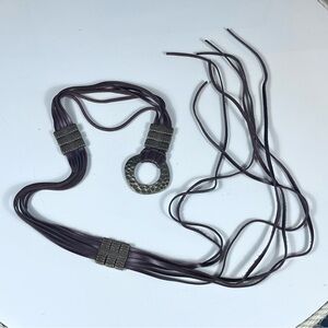 Leather belt. Detailed with antiquated brass metal. EXC